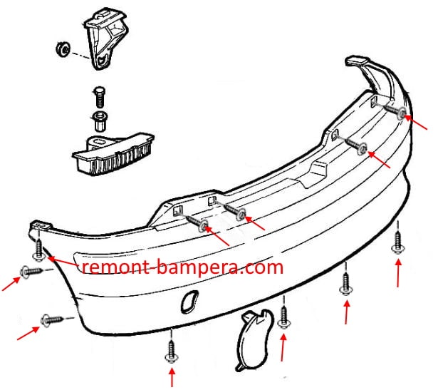 Esquema de montaje del parachoques trasero Fiat Punto I (1993-1999)