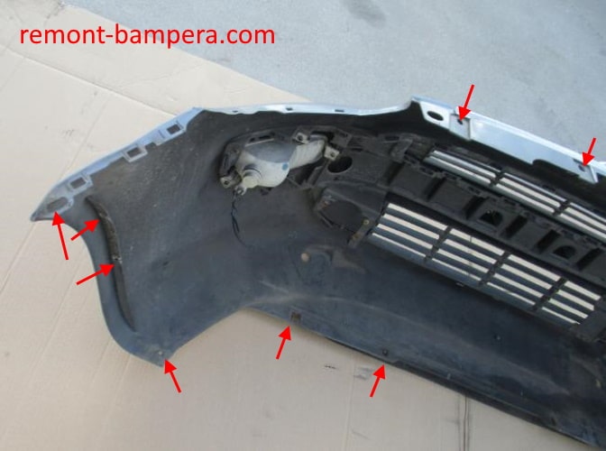 Puntos de fijación del parachoques delantero Fiat Punto (Grande/Evo) III (2005-2018)