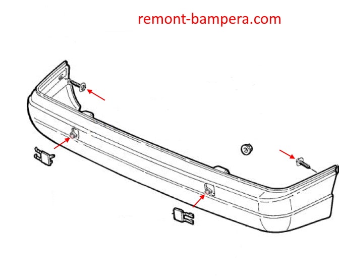 Esquema de montaje del parachoques trasero Fiat Scudo I (1995-2007)