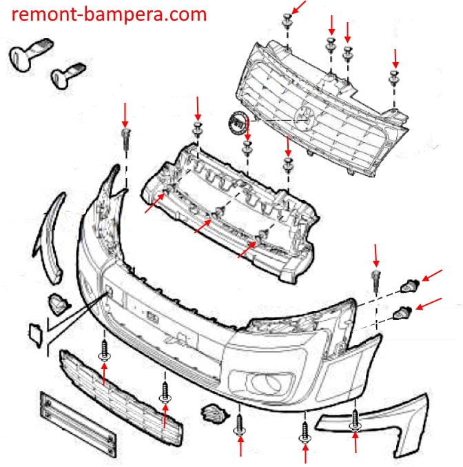 Esquema de montaje del parachoques delantero Fiat Scudo II (2007-2016)