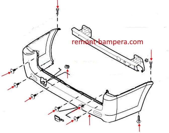 Schéma de montage du pare-chocs arrière Fiat Scudo II (2007-2016)