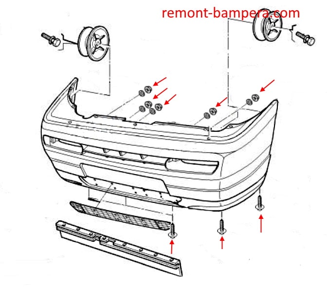 Схема крепления переднего бампера Fiat Ulysse I (1994-2002)
