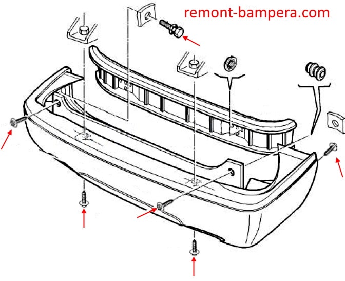 Схема крепления заднего бампера Fiat Ulysse I (1994-2002)