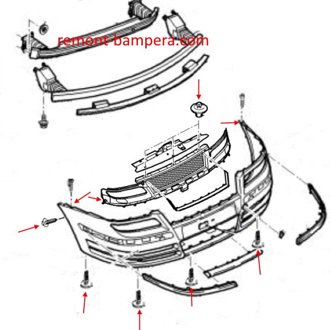 Schema montaggio paraurti anteriore Fiat Ulysse II (2002-2010)