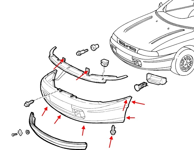 Схема крепления переднего бампера Fiat Brava/Bravo (1995-2001)