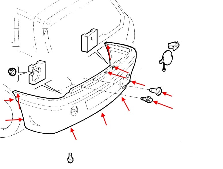 Схема крепления заднего бампера Fiat Brava/Bravo (1995-2001)