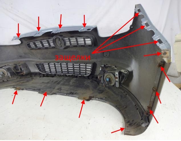 Puntos de fijación del parachoques delantero Fiat Bravo (2007-2014)