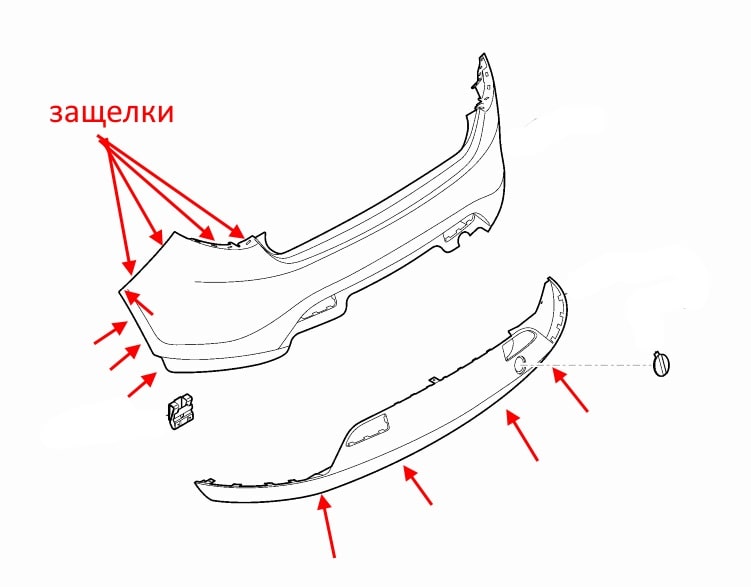 Diagrama de montaje del parachoques trasero Fiat Bravo (2007-2014)