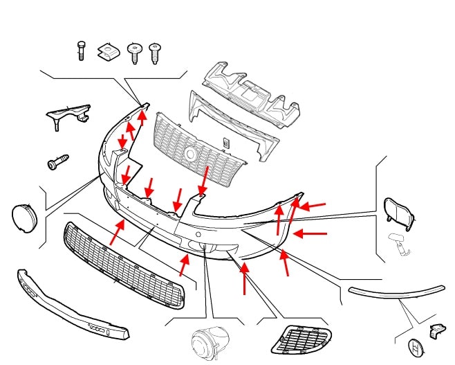 Diagrama de montaje del parachoques delantero Fiat Croma (2005-2011) 