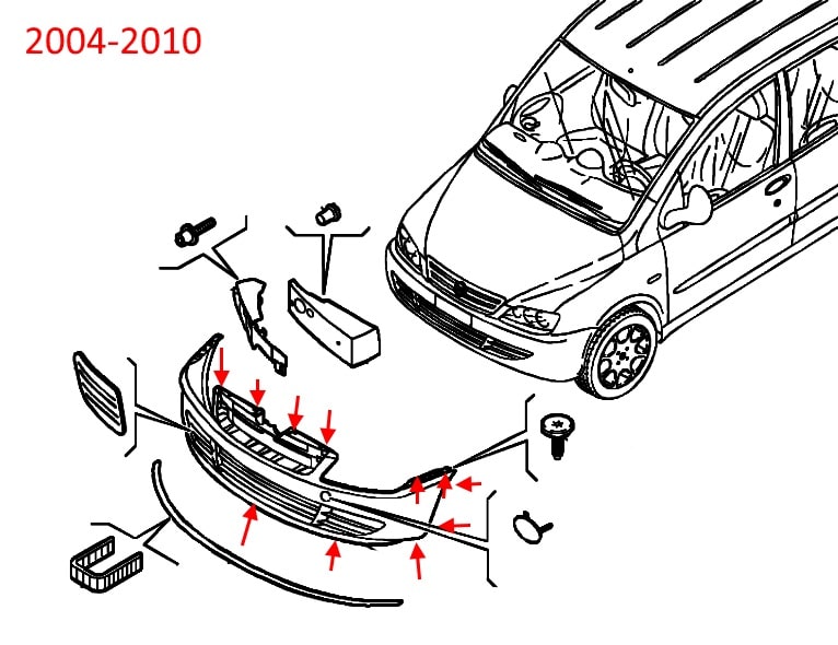 Schema montaggio paraurti anteriore Fiat Multipla 2004-2010