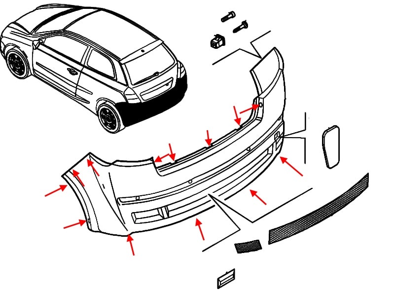 Schema montaggio paraurti posteriore Fiat Stilo