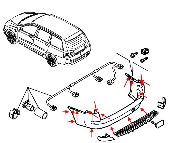 Schema montaggio paraurti posteriore Fiat Stilo