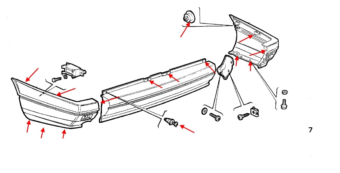 Montageplan für die hintere Stoßstange von Fiat Tempra / Marengo