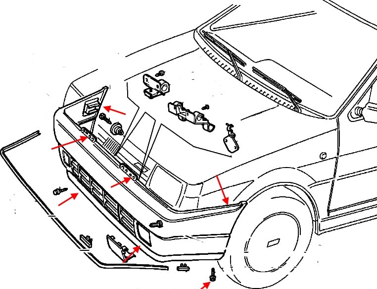 Befestigungspunkte für die Frontstoßstange Fiat Tipo (1988-1995)