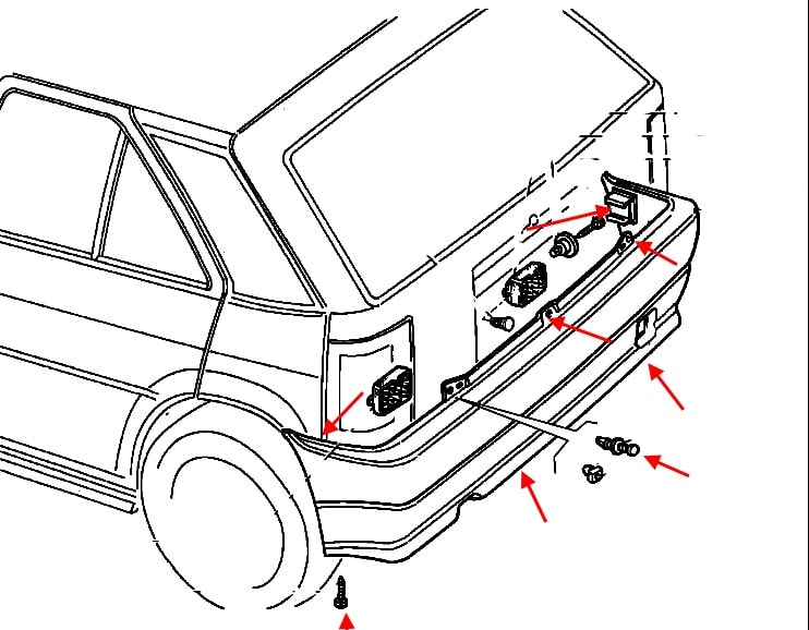 Montageplan für die hintere Stoßstange des Fiat Tipo (1988-1995)