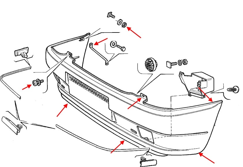 Diagrama de montaje del parachoques delantero del Fiat Uno