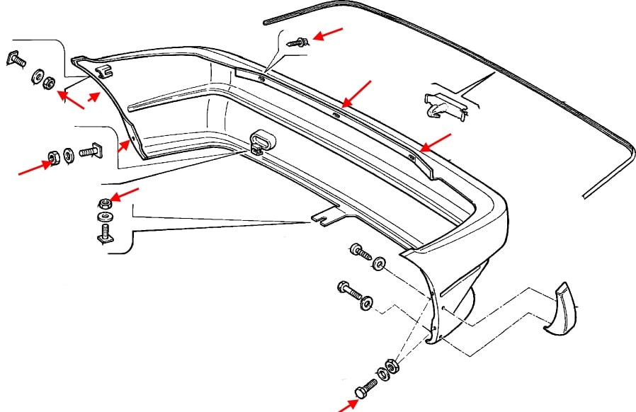 Diagrama de montaje del parachoques trasero Fiat Uno