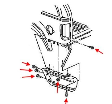 Схема крепления заднего бампера GMC Jimmy 