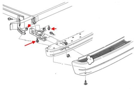 Esquema de montaje del parachoques trasero GMC Safari (1995-2005)