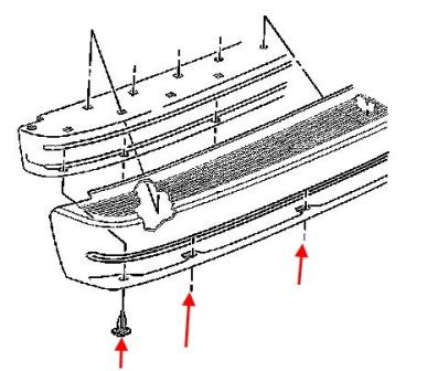 Esquema de montaje del parachoques trasero GMC Safari (1995-2005)