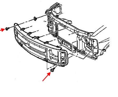 Mounting scheme of the GMC Savana front bumper (1996-2002)