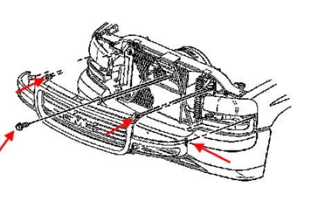 Схема крепления переднего бампера GMC Sierra (1999-2007)