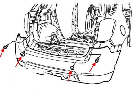 Схема крепления заднего бампера GMC Terrain
