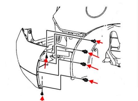 Схема крепления заднего бампера GMC Terrain