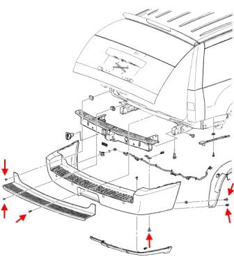 Схема крепления заднего бампера GMC Yukon (2007-2014)