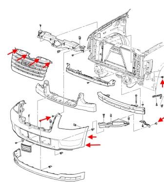 Схема крепления переднего бампера GMC Yukon (2007-2014)