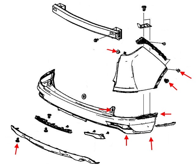 Схема крепления заднего бампера Honda CR-V 5 (2016+)