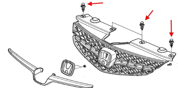 Schéma de montage de la grille de radiateur Honda City (1998-2008)