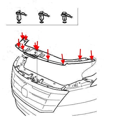 Schéma de montage du pare-chocs avant Honda Crosstour 