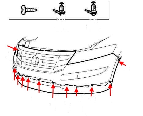 Schéma de montage du pare-chocs avant Honda Crosstour 