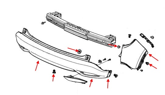 Схема крепления заднего бампера Honda HR-V (2015+)