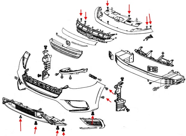 Schema di montaggio del paraurti anteriore Honda Insight (2018+)