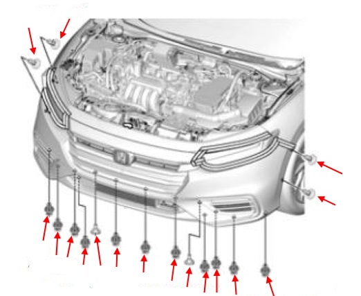 Schema di montaggio del paraurti anteriore Honda Insight (2018+)