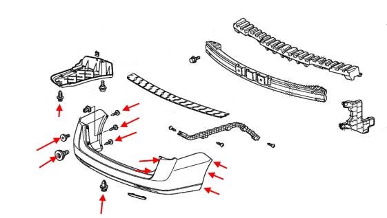 Schema di montaggio paraurti posteriore Honda Odyssey (2013-2020)