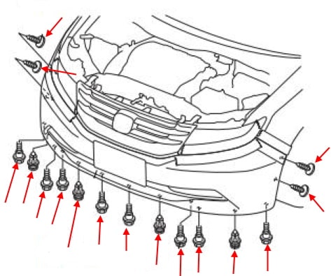 Schema di montaggio del paraurti anteriore Honda Odyssey (2013-2020)