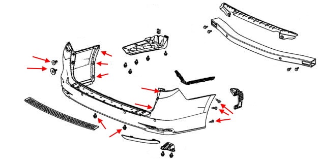 Schema di montaggio paraurti posteriore Honda Odyssey (2013-2020)