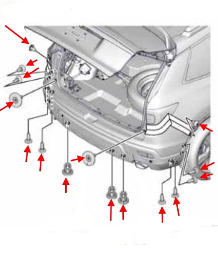 Schéma de montage du pare-chocs arrière Honda Passport (2018+)