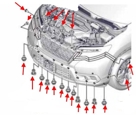 Schéma de montage du pare-chocs avant Honda Passport (2018+)