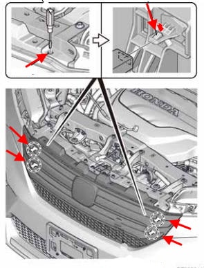 Schéma de montage du pare-chocs avant Honda Pilot (2016-2021)