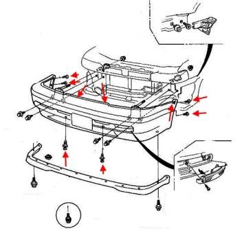 Schéma de montage du pare-chocs avant Honda Accord 4 (1990-1993)