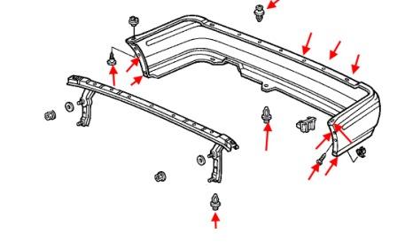 Schéma de montage du pare-chocs arrière Honda Accord 4 (1990-1993)