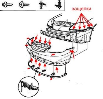 схема крепления переднего бампера Honda Civic 7 (2000-2005)