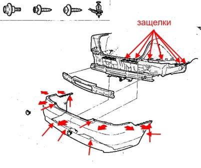 схема крепления заднего бампера Honda Civic 7 (2000-2005)