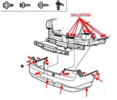 схема крепления заднего бампера Honda Civic 7 (2000-2005)