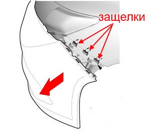 схема крепления переднего бампера Honda Civic 9 (2011-2015)