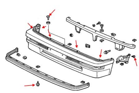 Schéma de montage du pare-chocs avant Honda Concerto